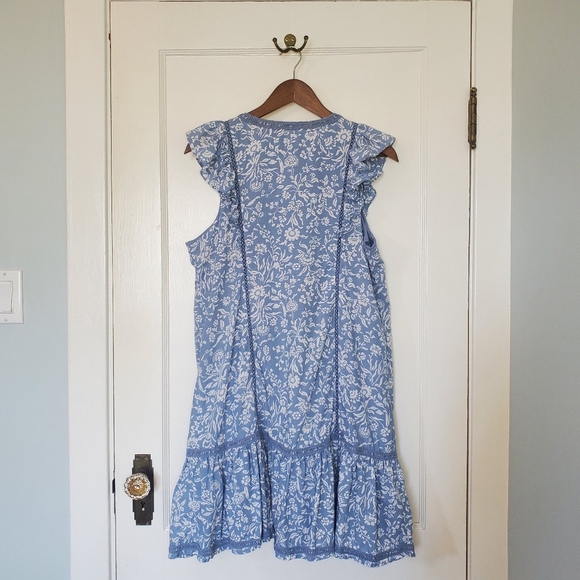 Lucky Brand Floral Boho Mini Dress – Size M – Wedgewood Blue - Picture 5 of 6